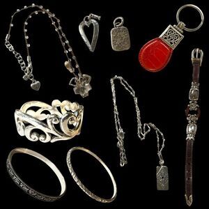 BRIGHTON Jewelry 10 Piece Lot Sterling Silver Plated Bangle Bracelet Necklace Ch